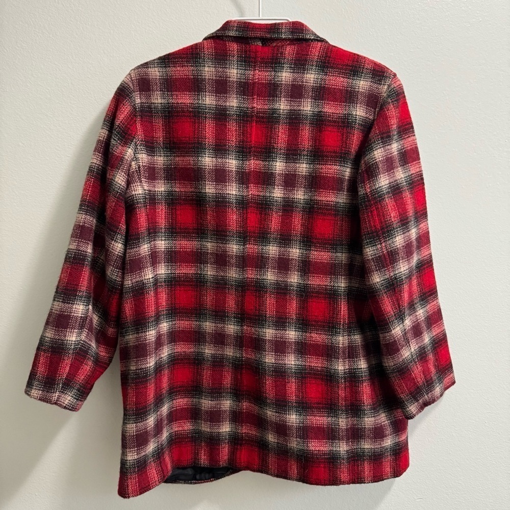 Vintage Eddie Bauer Wool Blend Tartan Red Plaid Blazer Size Large Petit - Picture 9 of 9
